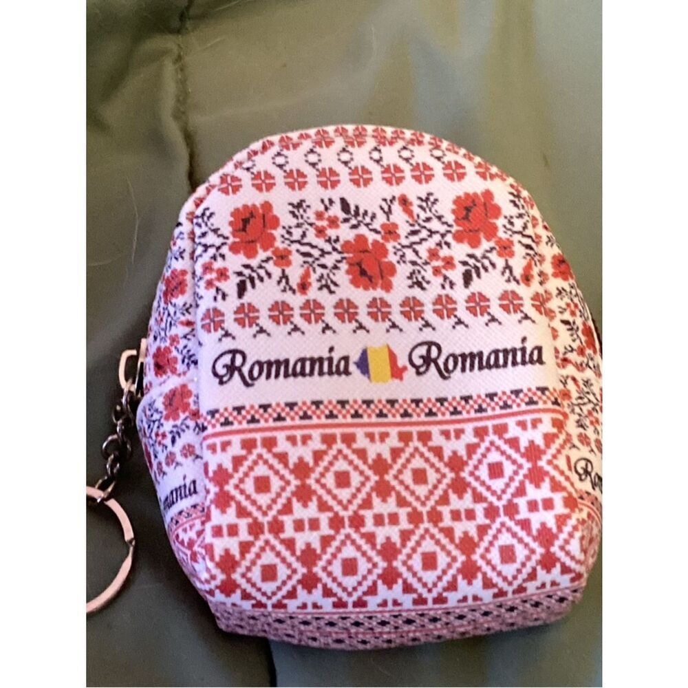 NWT Romanian Vinyl Red & White Women's Mini Pouch/ Bag